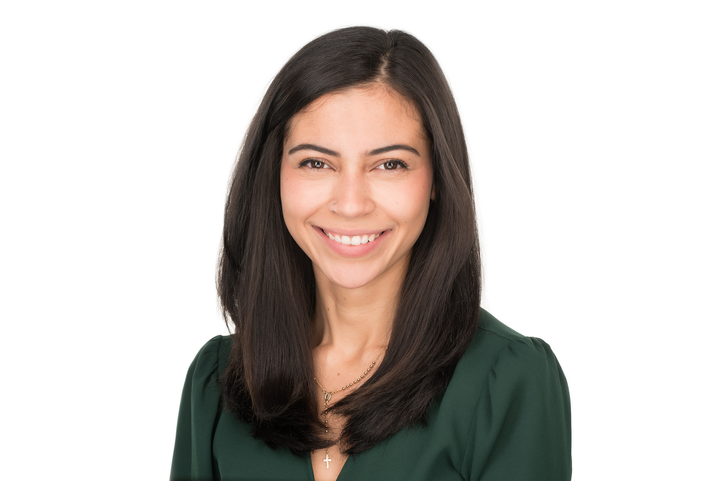 Melissa, stopping in the studio for a headshot session with a perfectly white background for online website use.