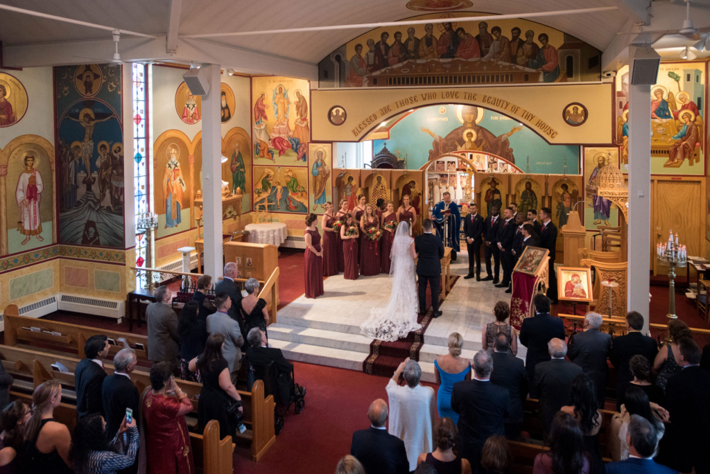 A Maine wedding with a ceremony at St Nicolas Greek Orthodox Church in Portsmouth New Hampshire