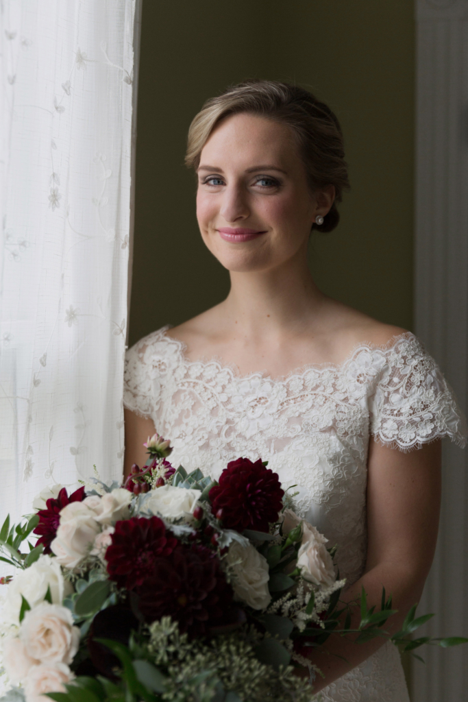 The bride on her wedding day, at The Barn on Walnut Hill