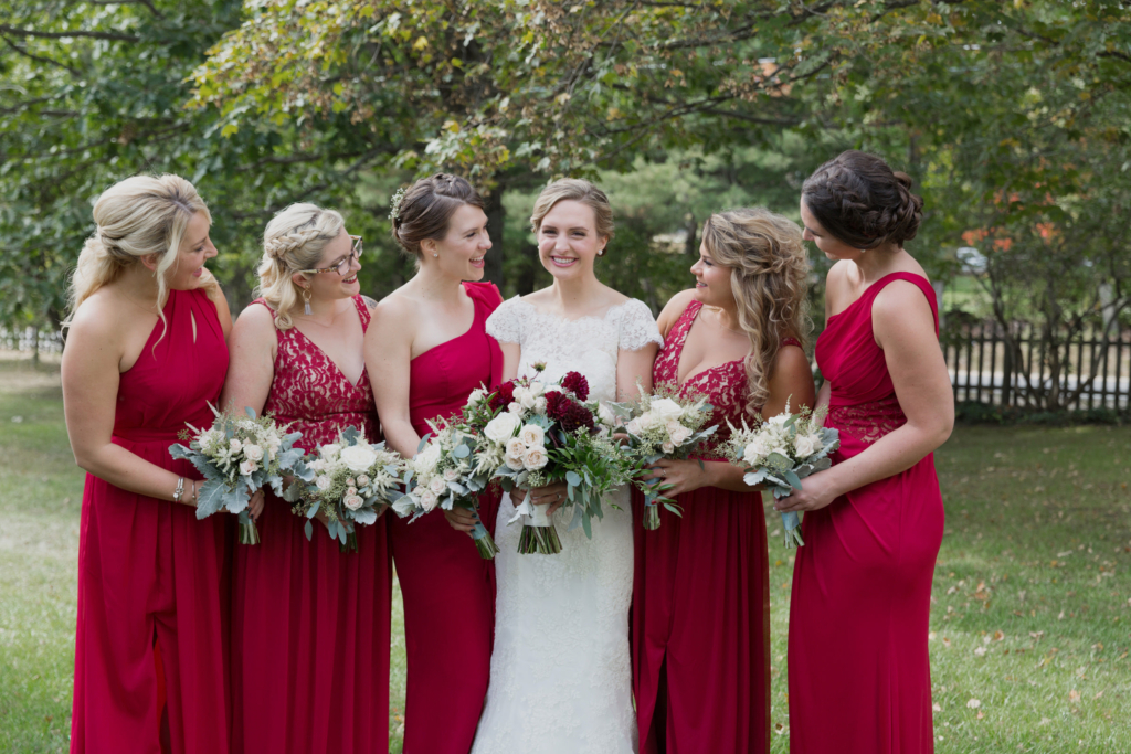 The bride and her bridesmaids at The Barn on Walnut Hill